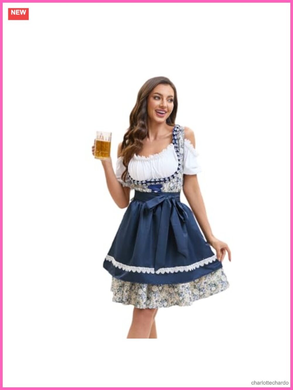 Bavarian Dirndl Dress with Apron Oktoberfest Costume Women Floral